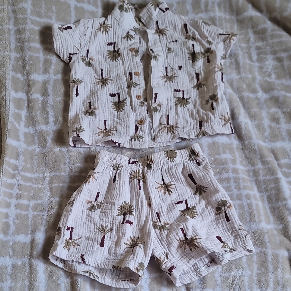Palm Trees Cream and Brown Toddler Shirt Set